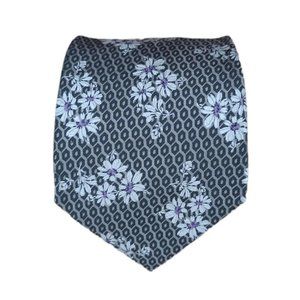 DUCHAMP LONDON Gray With Flower Print Silk Tie HANDMADE ENGLAND 62"/3.7" EX CON